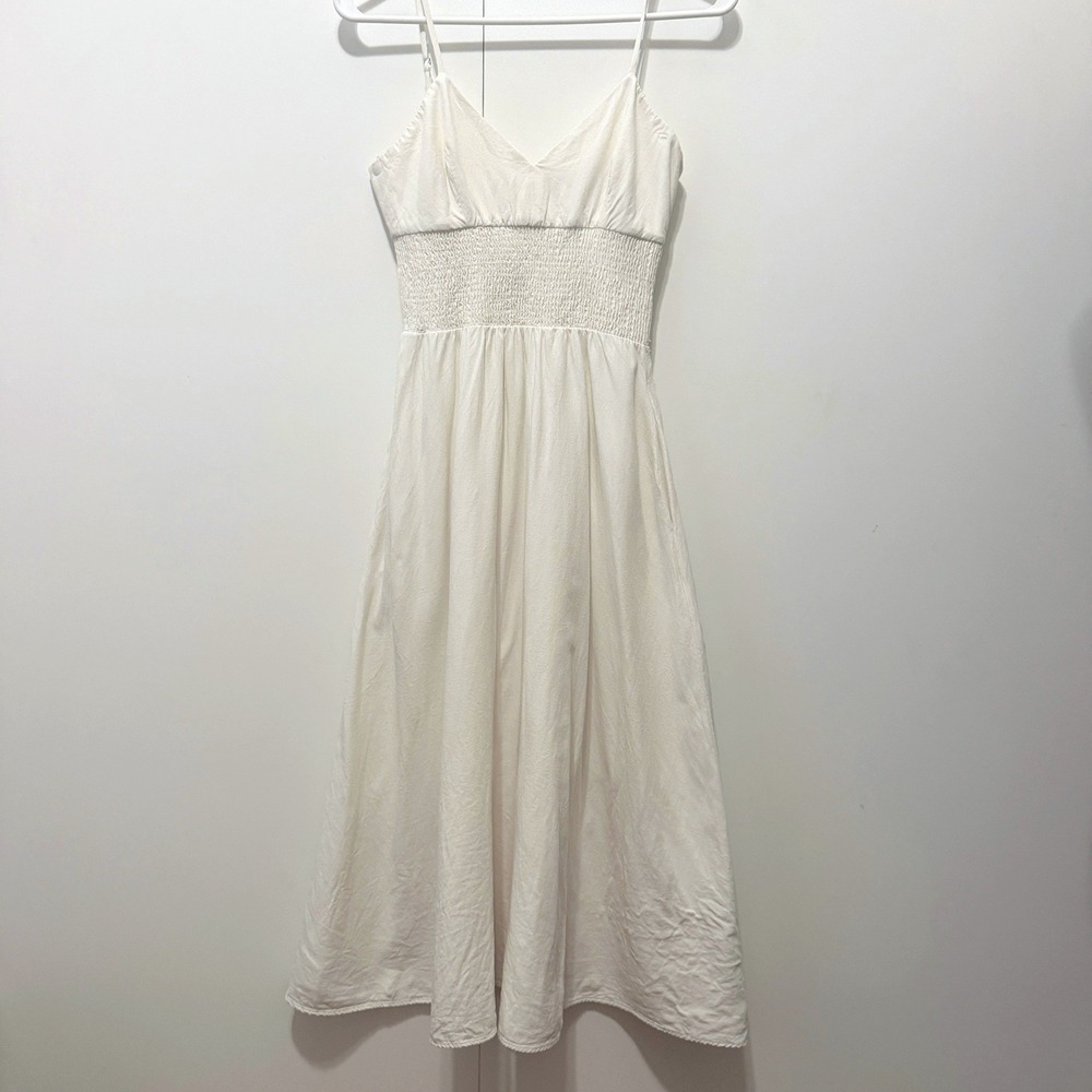 Zara Midi Dress XS Ivory Linen Cottagecore Boho Bride Prarie Whimsical